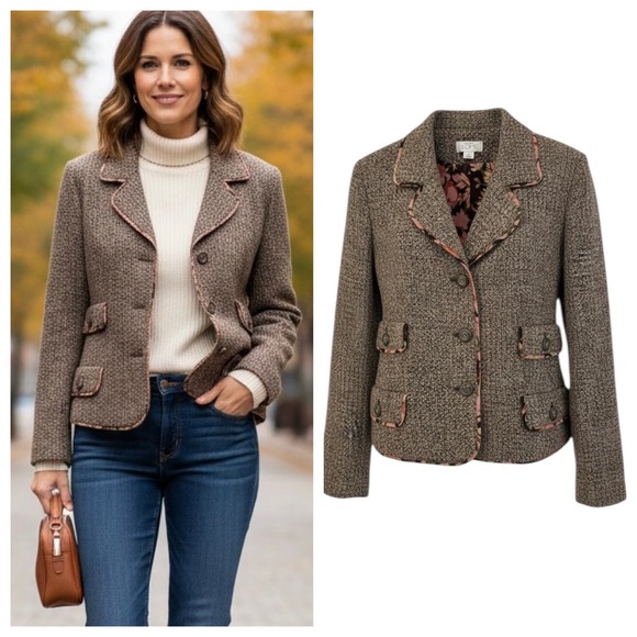 LOFT Jackets & Blazers - Ann Taylor Loft Single Breasted Wool Tweed Blazer 10 Shabby Chic Brown Girl Boss